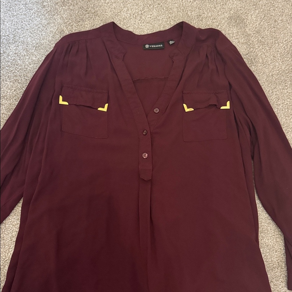 Versona Burgundy Blouse with Gold Accents